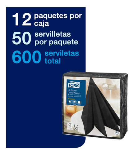 Imagen 2 de 3 de Servilleta Desechable Tipo Tela Tork Linstyle Negra
