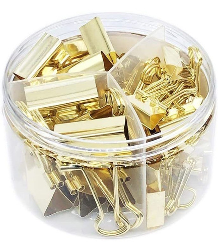 Gold Binder Clips Paper Clamps, Assorted Sizes Set (small, M