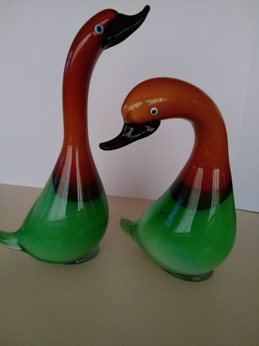 Arte Murano Pareja De Patos De Vidrio