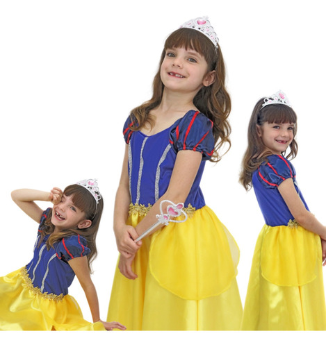 Vestido Fantasia Princesas Promoção Infantil Branca Bela