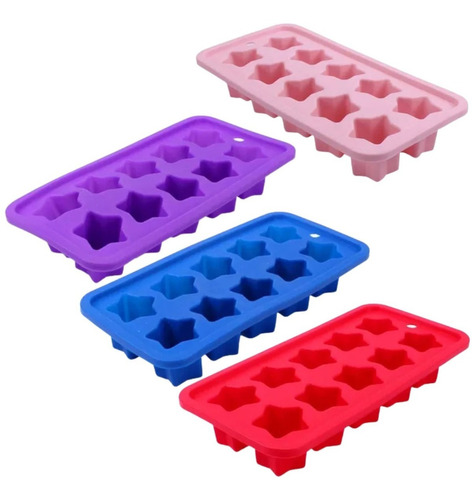 Kit 4 Formas De Gelo Silicone Chocolate  - Cubos De Dados Cor Estrela Cores Sortidas - 1 De Cada