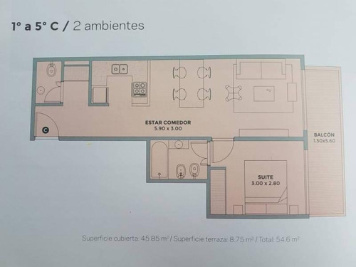 Imagen 24 de 30 de Departamento 2 Ambientes A Estrenar, Con Balcón Y Terraza Común Con Parrilla