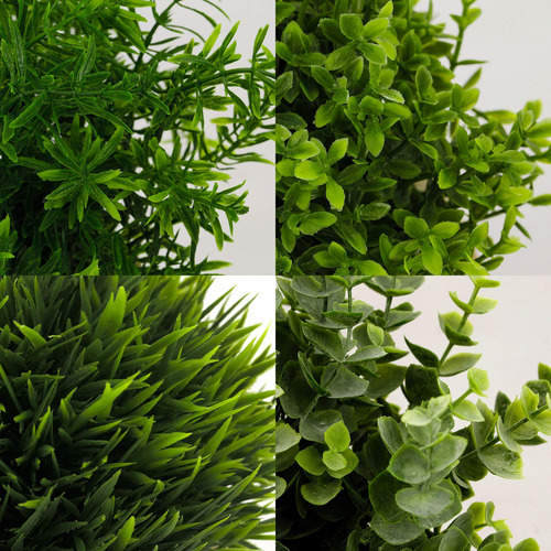 Macetas Con Mini Plantas Artificiales En Hierba Verde Sintét