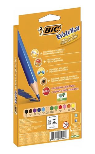 Lapis De Cor 12 Cores Bic + Brinde 4 Lápis Hb Bic Evolution