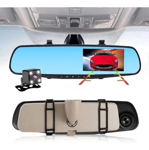 Espejo Retrovisor Doble Camara Frente Reversa Full Hd 1080p