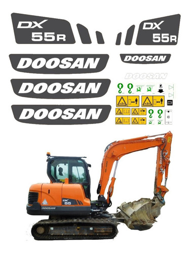 Kit Adesivos Mini Escavadeira Para Doosan Dx55r 16913 Cor Cinza