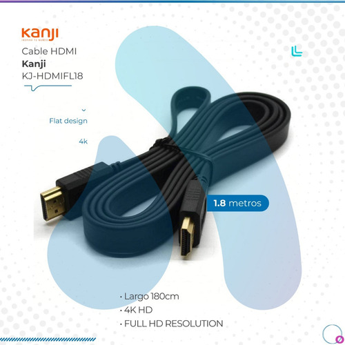 Imagen 2 de 7 de Cable Hdmi Kanji Flat 1.8m 4k Kj-hdmifl18