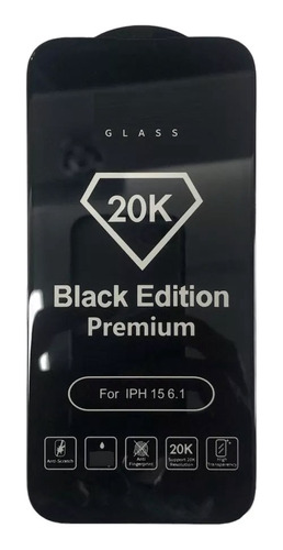 Mica Vidrio Templado Biselado 20d iPhone 15 / Pro Max / Plus