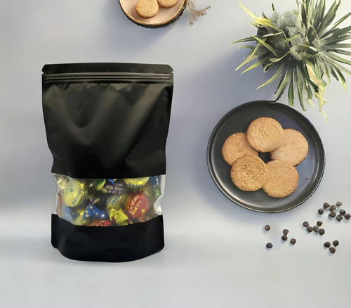 100 Bolsas Stand Up Pouch Negras Con Ventana Para 40g