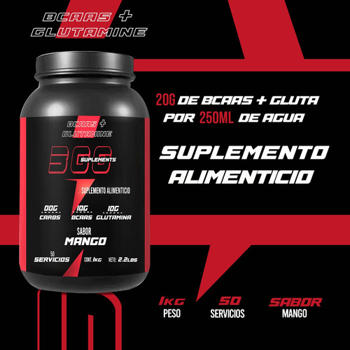 Aminoácidos Bcaas+glutamina 300suplements 1kg Varios Sabores Mango