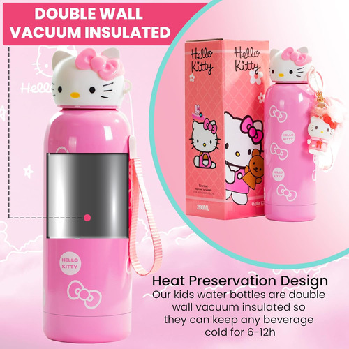 Botella Infantil Termica De Hello Kitty Rosa Con Llavero