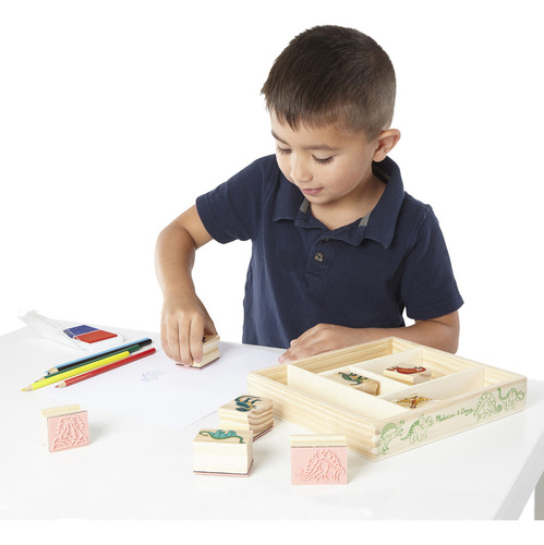 Melissa & Doug Set de Sellos de Madera: Dinosaurios - 8 Sellos, 5 Lápices de Colores, Almohadilla de Tinta de 2 Colores - Certificación FSC