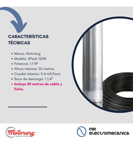 Imagen 4 de 10 de Bomba 4pack Pozo Sumergible Motorarg 120m