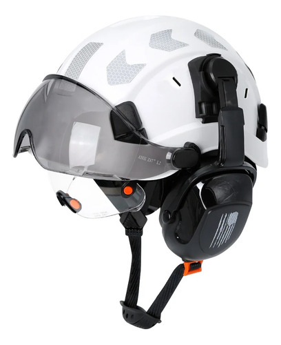 Casco Industrial Rescate Seguridad + Gafas, Orejeras Y Visor Blanco