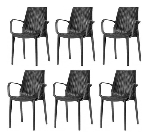 Más que Sillas Melodi pack 6 sillas de jardín simil rattan plasticas apilables color negro con apoyabrazos