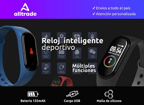 Imagen 2 de 10 de Smartband Reloj Inteligente Deportivo Bluetooth Calorías