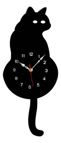 Reloj De Pared De Péndulo De Gato Silencioso Con Negro
