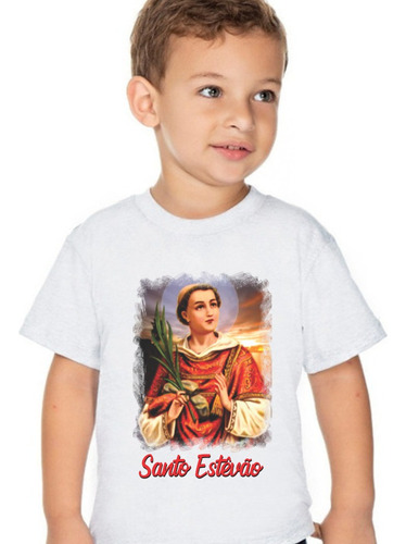 Camiseta Infantil Santo Estêvão Religiosa Igreja Fé
