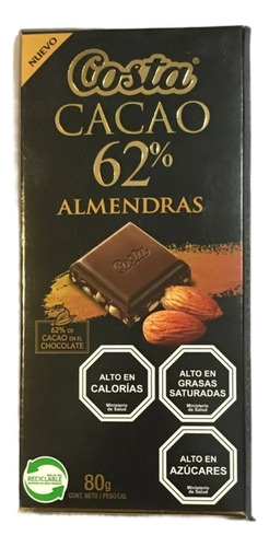 Chocolate Barra Costa 72% Cacao Naranja 80 Grs