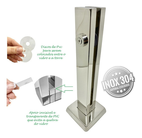 7 Coluna Torre Aço Inox 30cm Guarda Corpo Para Sacada Corrimão Blindex Pronta Inox 304