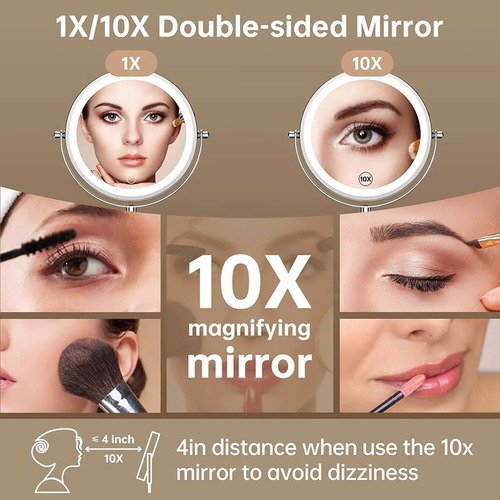 Espejo De Maquillaje Led Recargable Con Aumento De 1x/10