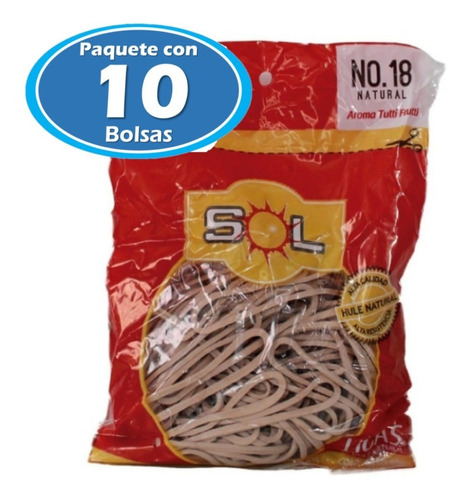 Paquete Con 10 Bolsas De Ligas Elásticas No. 18 Marca  Sol