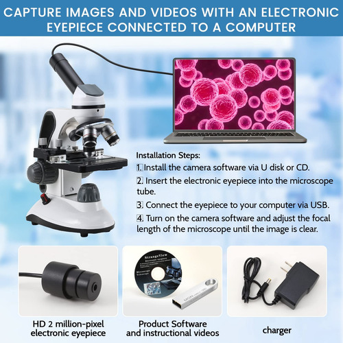 Microscópio Crspexil 40x-2000x Com Câmera 2.0mp E Slides 30p