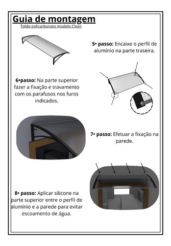 Toldo Policarbonato 1,00 X 0,50m Preto Com Kit De Instalação