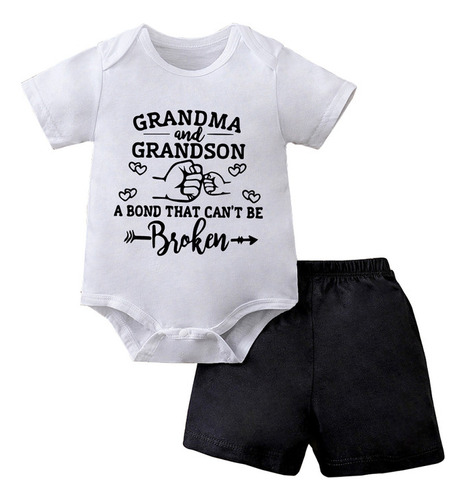 Conjunto 2pcs De Short Y Playera Letra Estampado Para Niños