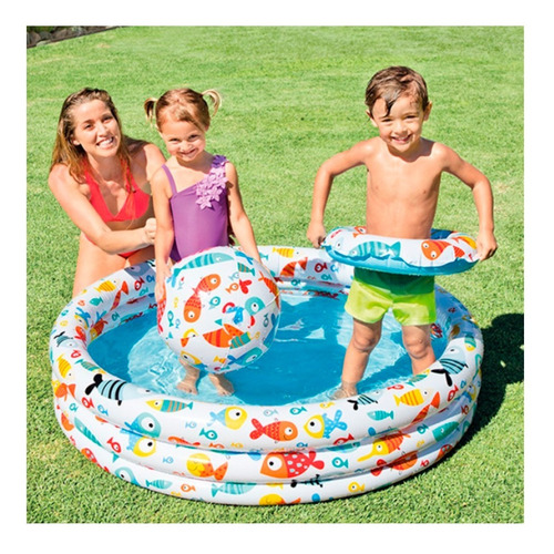 Imagen 2 de 5 de Pileta Inflable Infantil 132x28cm Fishbowl Intex 59469
