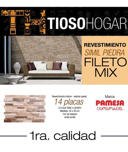 Imagen 4 de 10 de Revestimiento Piedra Pared Pamesa Fileto Rustico Mix Natural
