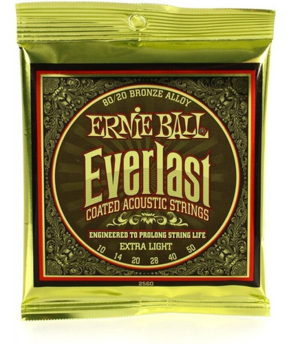 Ernie Ball 2560 Jgo Cuerdas Guitarra Everlast Coated 10-50