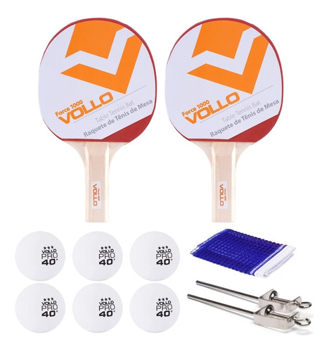 Kit C/2 Raquetes Ping Pong Force 1000 + 6 Bolas+rede Suporte