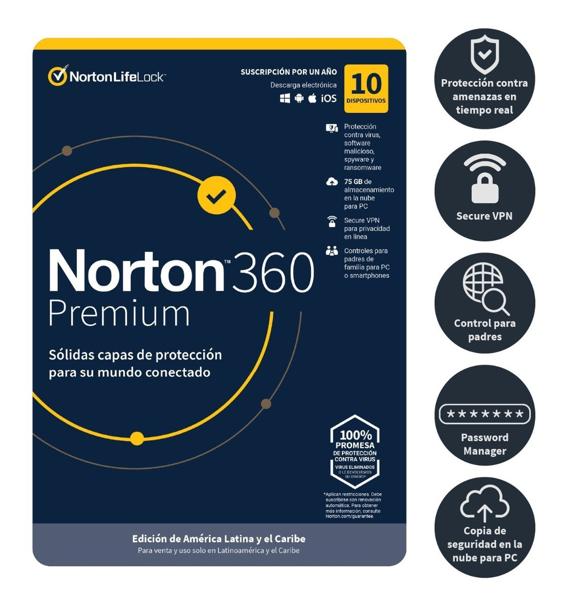 Norton 360 Deluxe 75gb 10 Dispositivos 1 Año | NORTONLIFELOCK