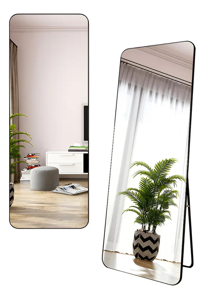 Triboshop Espelho Retangular Chão Suporte Corpo Inteiro Luxo Cor da moldura Preto