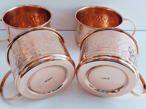 Imagen 3 de 5 de Vasos De Cobre Pack De 4 Unidades 300 Cc Artesanía Chilena