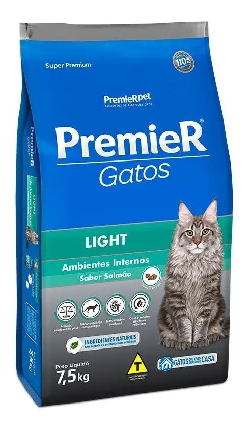 Ração Premier Amb. Interno Gatos Adulto Light Salmão 7,5 Kg