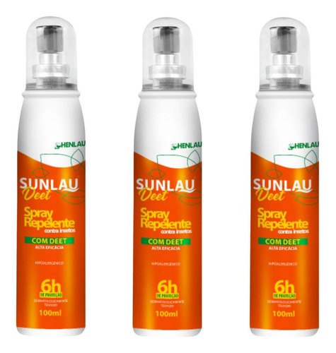 Repelente Spray Deet Proteção Insetos 100ml 6 Horas 3 Unid