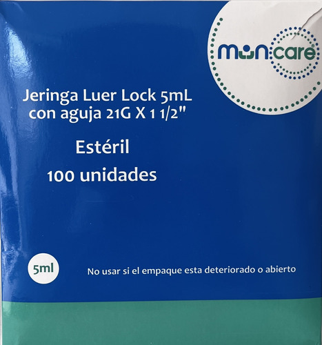 Jeringa Luer Lock 5ml C/aguja 21g X 1 1/2 Muncare X100 Uni