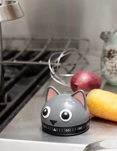 Gato temporizador de cocina blanco y gris 