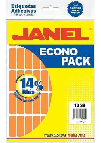 Etiquetas Janel Econopack 13x38mm C/1120 Color Naranja /v