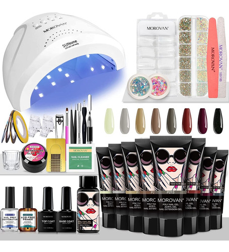 Morovan Kit De Extensión De Uñas Con Lámpara Led De 48 W, 8