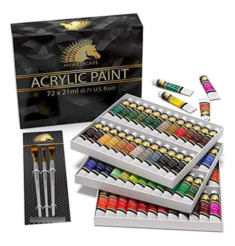 Set De Pintura Acrilica - 72 X 21ml Tubos - 3 X Pinceles -