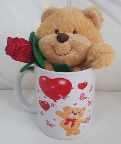 Caneca + Urso Ursinho 15cm Amoroso Coração Presente Curitiba