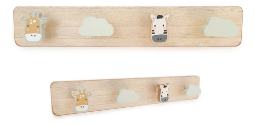 Perchero De Pared Infantil Madera Animalitos Nube Gancho