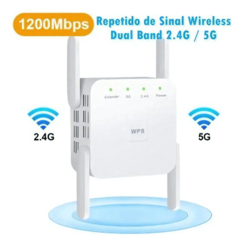  REPEATER Repetidor De Wi-Fi 5G Wps 1200 Mbps branco