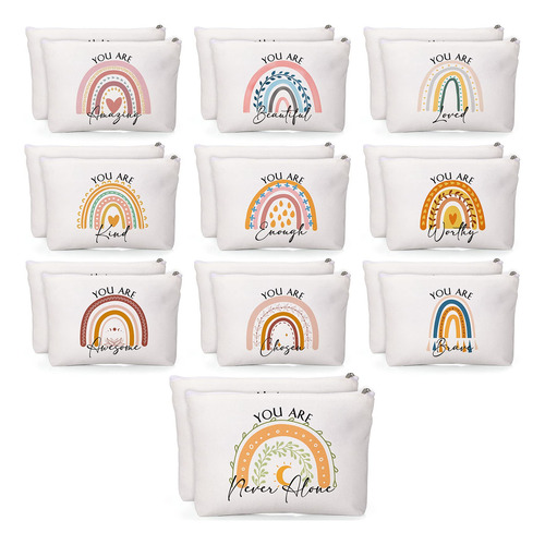 Coume 20 Bolsas De Maquillaje De Lona Arco Iris Con Citas In