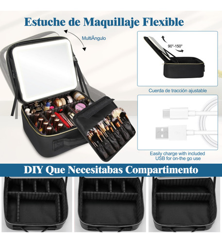 Estuche De Maquillaje Multifuncion Con Espejo Luz Maquillaje