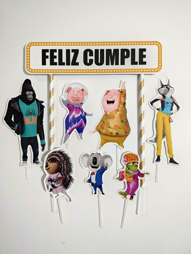 Adorno De Torta Cake Topper Oferta Listo Para Retirar-enviar Amarillo Sing Ven Y Canta