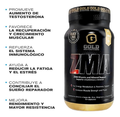 Zma Gold Nutrition Zinc Magnesio Precursor De Testosterona Sin Sabor